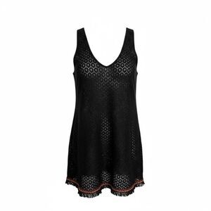 Xhilaration Lace Sleeveless Tie Back Fringe Hem Swim Cover-up Black Large